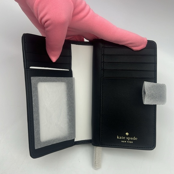 Kate Spade Signature Spade Flower Medium Compact Bifold Wallet Black Multi - Picture 10 of 16